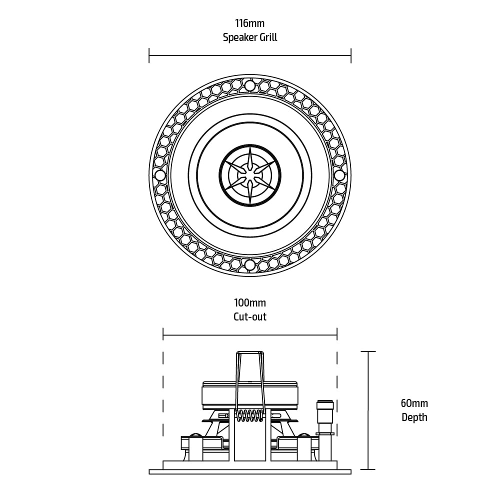 Lithe Audio LACS3 3" Spot ceiling speaker Dimensions