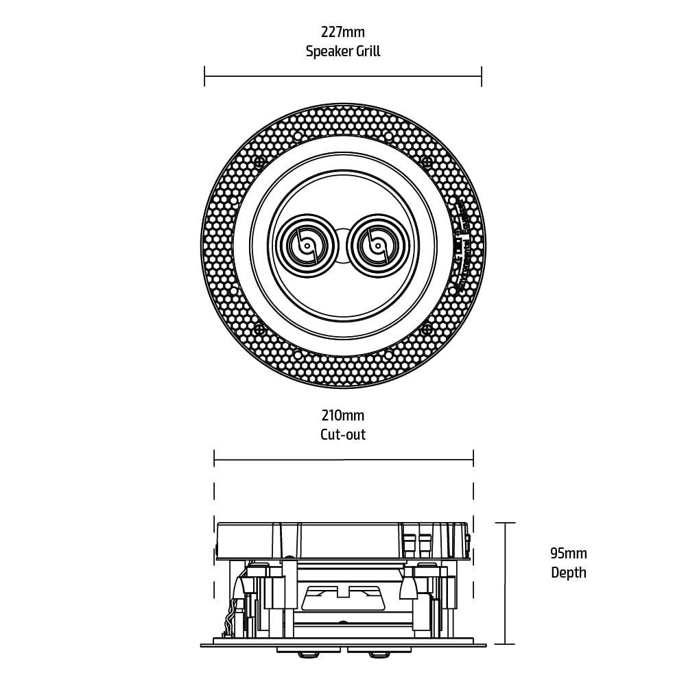 Lithe Audio LASS65 6.5" Stereo Ceiling Speaker Dimensions