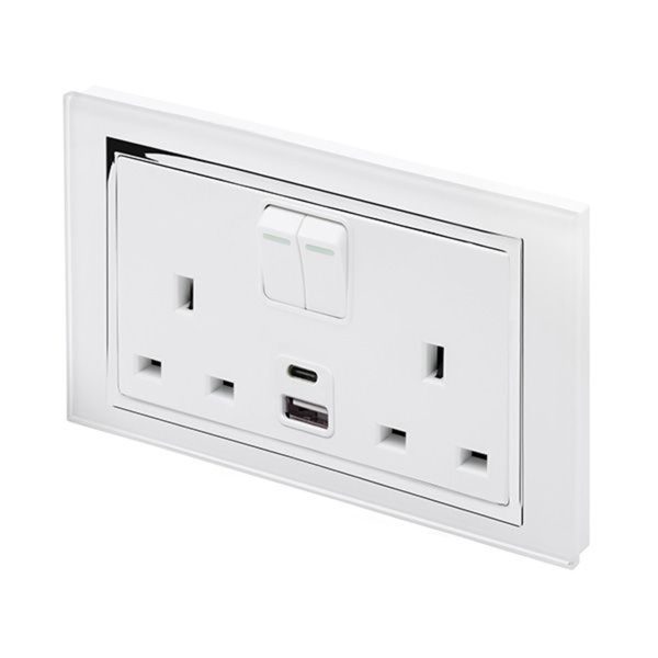 Retrotouch Crystal CT 2.1A USB & 13A DP Double Plug Socket With Switch White