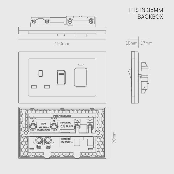 Retrotouch Crystal CT 45A DP Cooker & 13A Socket White 01840