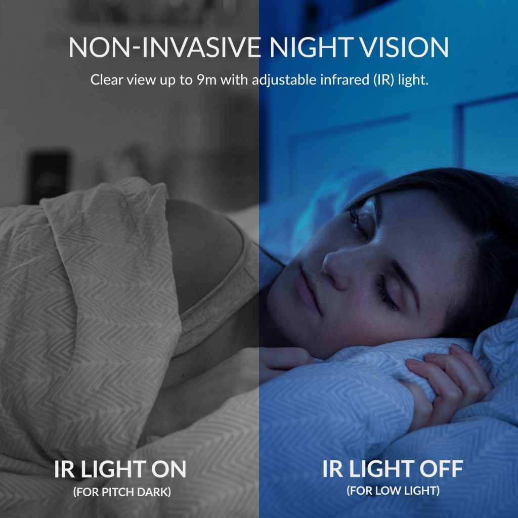 Non-Invasive Night Vision - Clear view up to 9m with adjustable infrared (IR) light