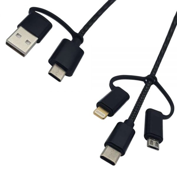 USB 3 in 1 Charge Cable Type C and A to Type C/B