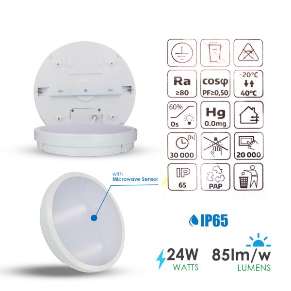 ENER-J - 24W LED Bulkhead With Microwave Sensor