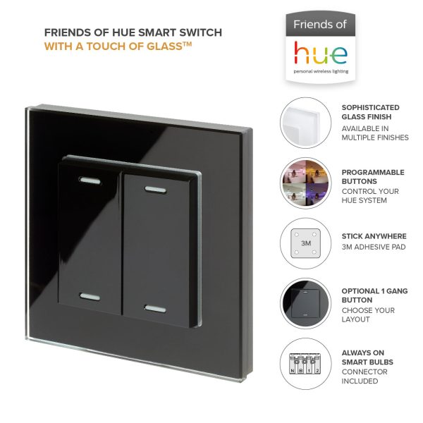 Retrotouch Friends Of Hue Smart Switch Black Plain Glass 02803