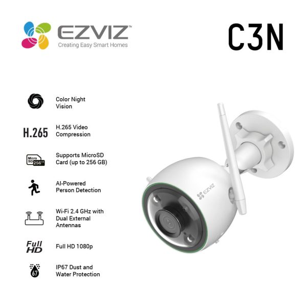 EZVIZ Full HD Outdoor Smart Security Cam with H.265, Colour Night Vision, Human Detection