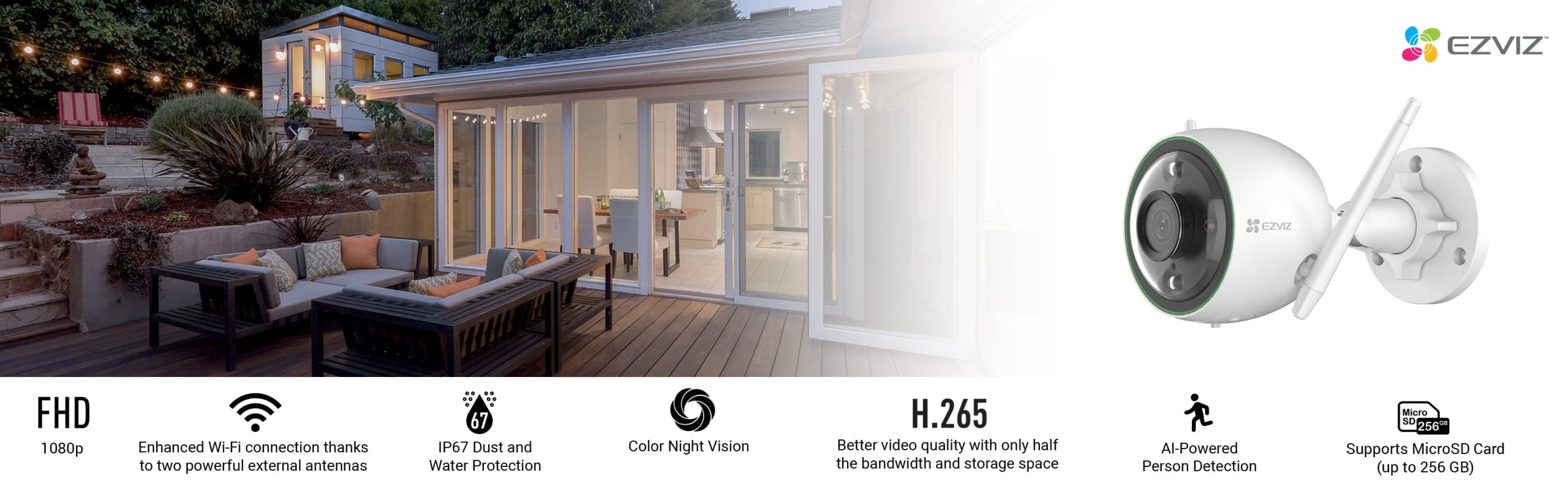 EZVIZ Full HD Outdoor Smart Security Cam with H.265, Colour Night Vision, Human Detection