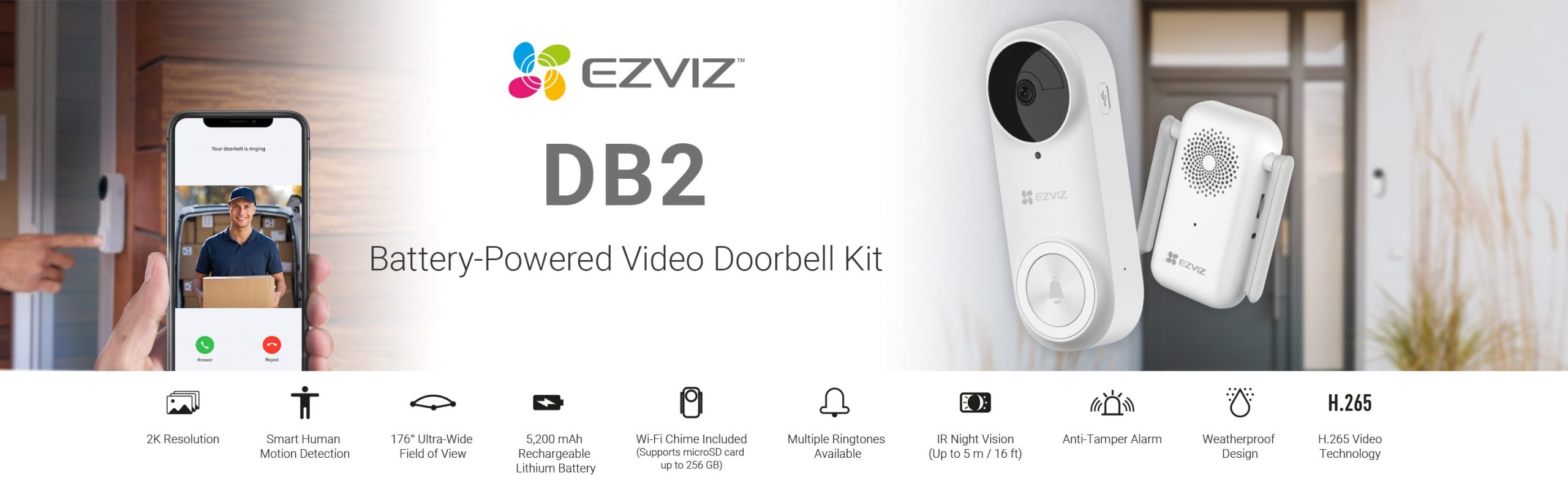 EZVIZ Battery-powered Video Doorbell Kit