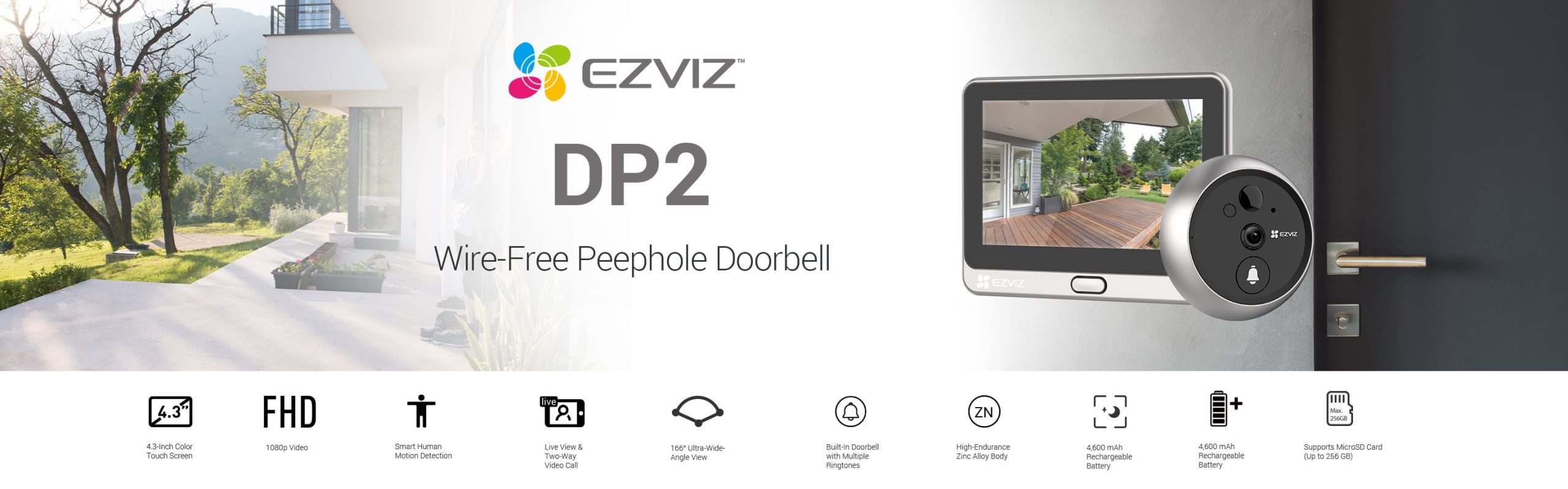 EZVIZ DP2 Wire-Free Peephole Doorbell / Door Viewer - Smart & Secure Centre