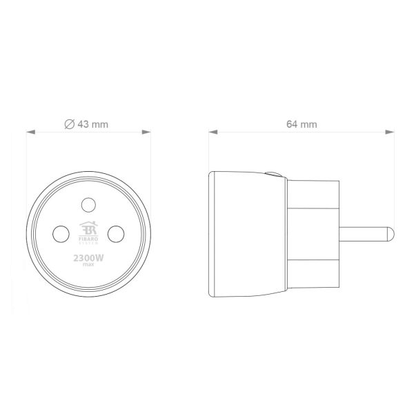 Fibaro Wall Plug EU Type E Dimensions