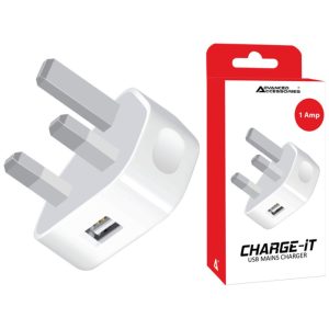 MRM00302 CHARGE-IT Single USB Mains Charger Plug 1 Amp White