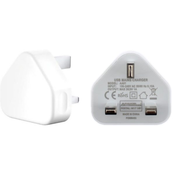 MRM00302 CHARGE-IT Single USB Mains Charger Plug 1 Amp White