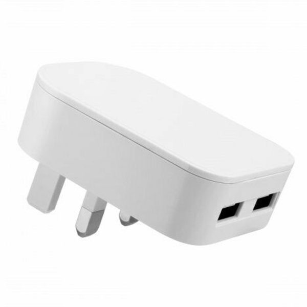 MRM01718 Foldable Dual USB Travel Mains Charger Plug 2.1Amp - White