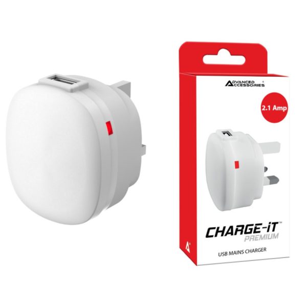 MRM04418 CHARGE-IT PREMIUM Single USB Mains Charger Plug 2.1Amp - White