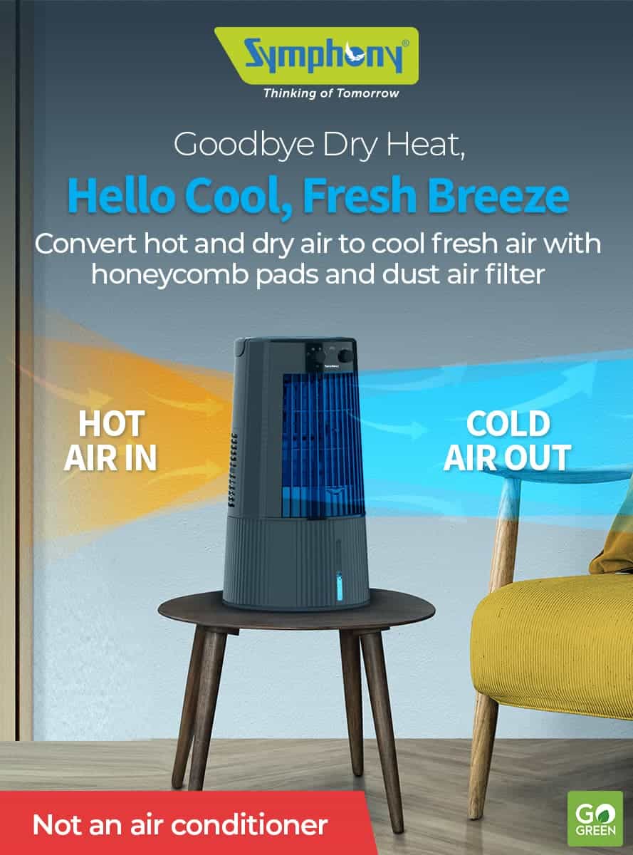Symphony Duet – Goodbye Dry Heat, Hello Cool, Fresh Breeze Convert hot and dry air to cool fresh air with honeycomb pads and dust air filter - HOT AIR IN - COLD AIR OUT - Not an air conditioner