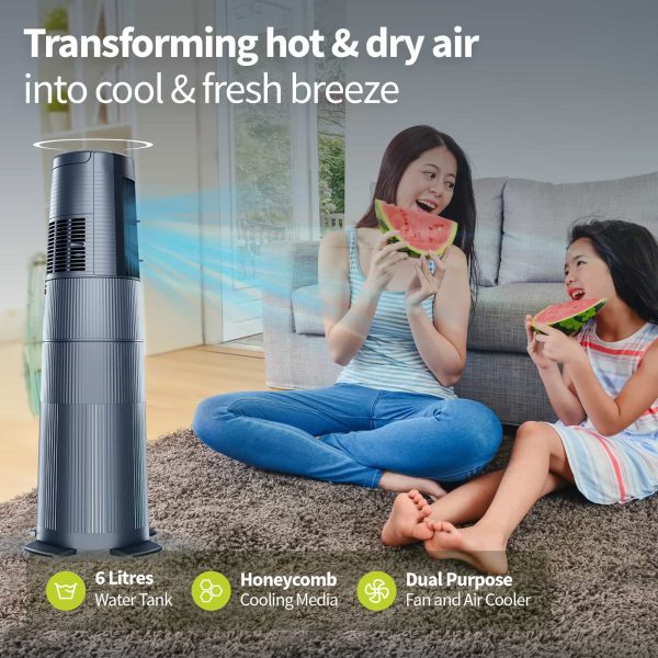 Symphony Duet i-S – Transforming hot & dry air into cool & fresh breeze - 6 Litres Water Tank - Honeycomb Cooling Media - Dual Purpose Fan and Air Cooler