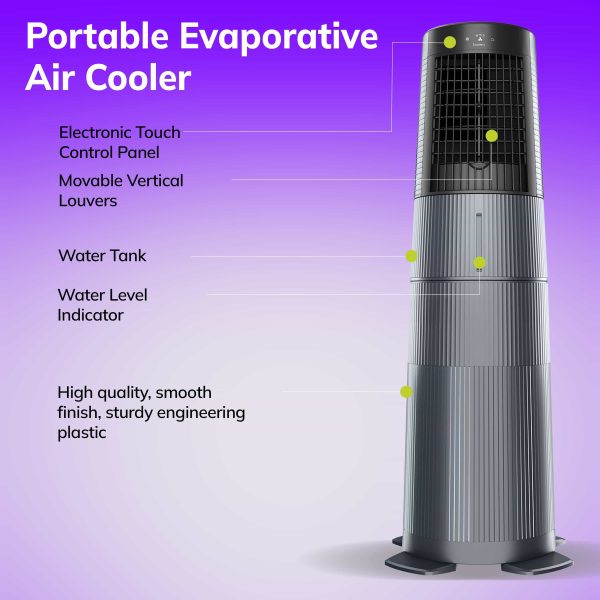 Symphony Duet i-S – Portable Evaporative Air Cooler - Electronic Touch Control Panel - Movable Vertical Louvers - Water Tank - Water Level Indicator - High quality, smooth finish, sturdy engineering plastic