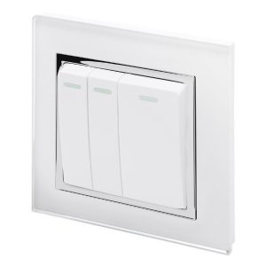 Retrotouch Crystal CT 3 Gang Rocker Light Switch White