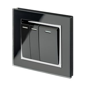 Retrotouch Crystal CT 3 Gang Rocker Light Switch Black